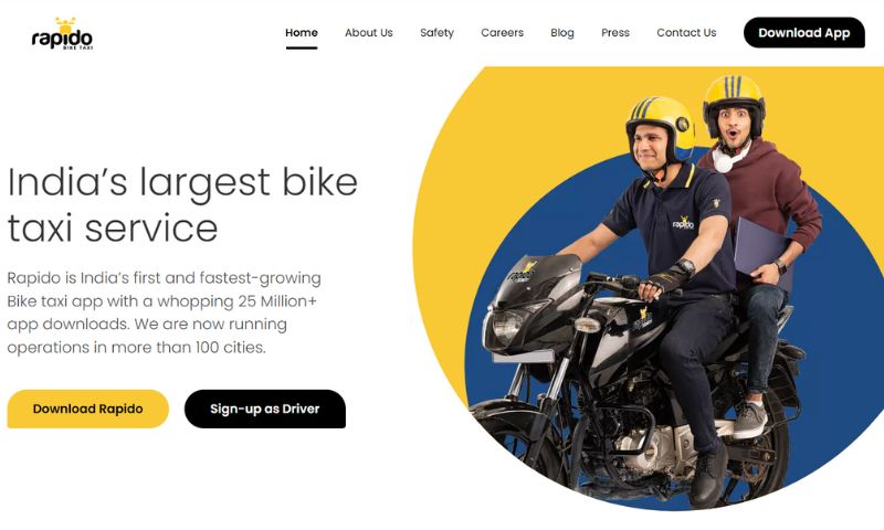 Rapido, which pioneered the concept of bike taxis in India in 2015, is currently the industry leader and one of the most important companies in this sector. The company has its headquarters in Bangalore, although it has a presence in about one hundred places throughout the country.