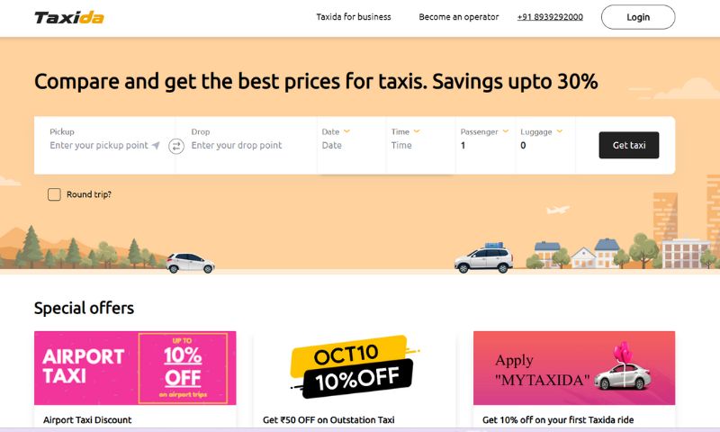 Taxida is a smart taxi marketplace for intercity travel that charges a one-way fare. 