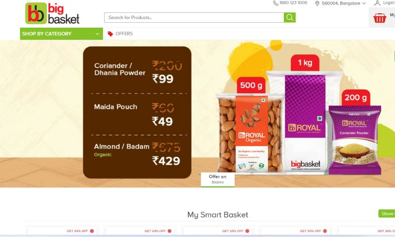 Bigbasket, owned mostly by the Tata Group since May 2021, is the largest online food and grocery store in India. The platform offers a wide range of products, including fresh fruits and vegetables, rice and dals, spices and seasonings, packaged goods, beverages, personal care items, and meats.
