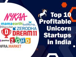 BillDesk, Dream11, Zerodha, Zoho, EaseMyTrip, Gupshup, Infra.Market, Shiprocket, Mamaearth, and Nykaa are the Top 10 Profitable Unicorn Startups in India in 2023.