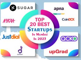 Justdial, Acko, BOX8, Quickr, Purplle, SUGAR Cosmetics, Toppr, CoinDCX, Miko, WorkIndia, Bizongo, Mydentist, Snackible, Doormint, UpGrad, Apna, Nykaa, TVF, Ola, and ftcash are the Top 20 Best Startups in Mumbai in 2024.