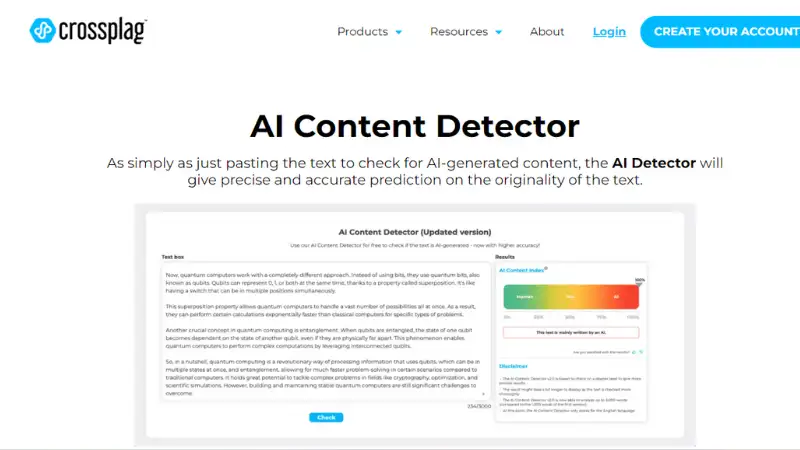 CrossPlag - An AI content detector tool