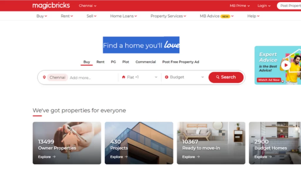 Magicbricks is a Noida-based company founded in 2006 and serves as a platform for individuals to discover properties in India. 