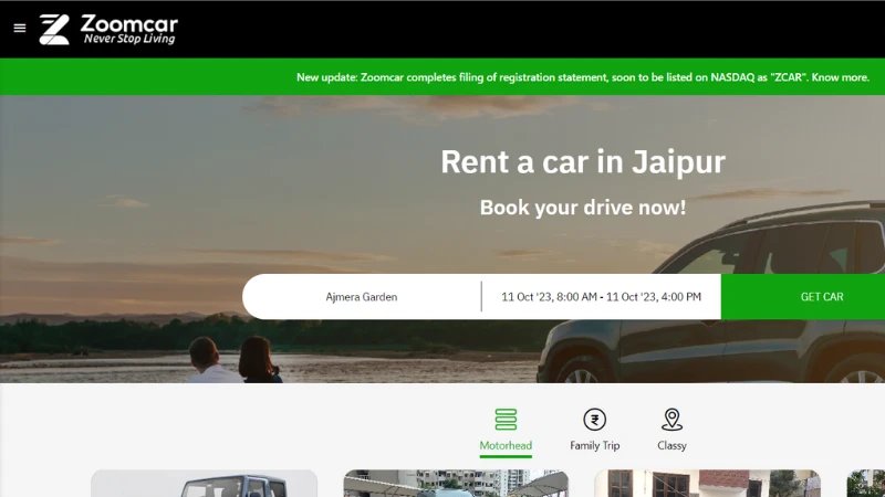Zoomcar is a Bangalore-based India’s largest car-sharing marketplace Startup founded by David Back and Greg Moran.