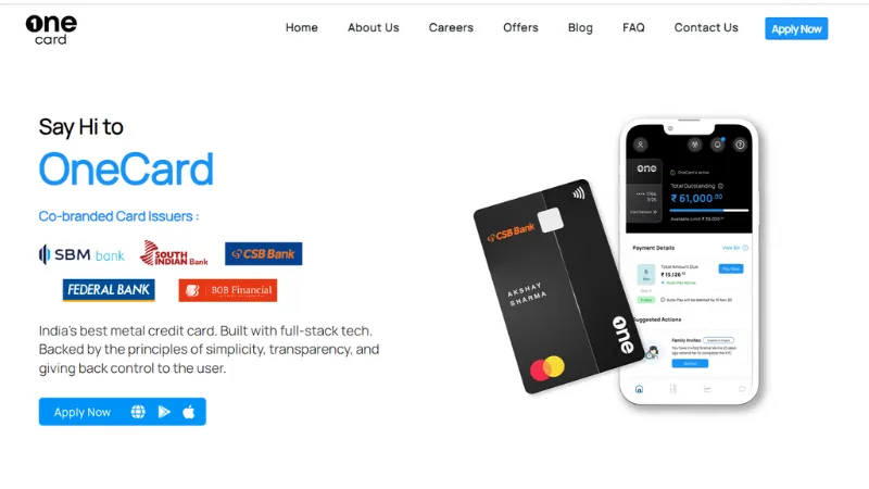 OneCard is a Pune-based fintech startup that offers Credit cards for consumer payments.
