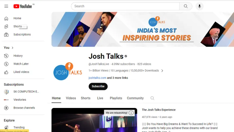 In Josh Talks they talk about successful stories. In their YouTube channel, they have more than 10 million YouTube subscribers. In the talk, they talk about entrepreneurship and productivity.