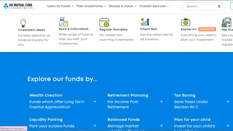 SBI Mutual Fund - Platform offers a wide range of investment options