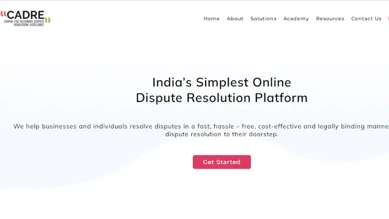 CADRE website for Online Dispute Resolution (ODR) Startups in India